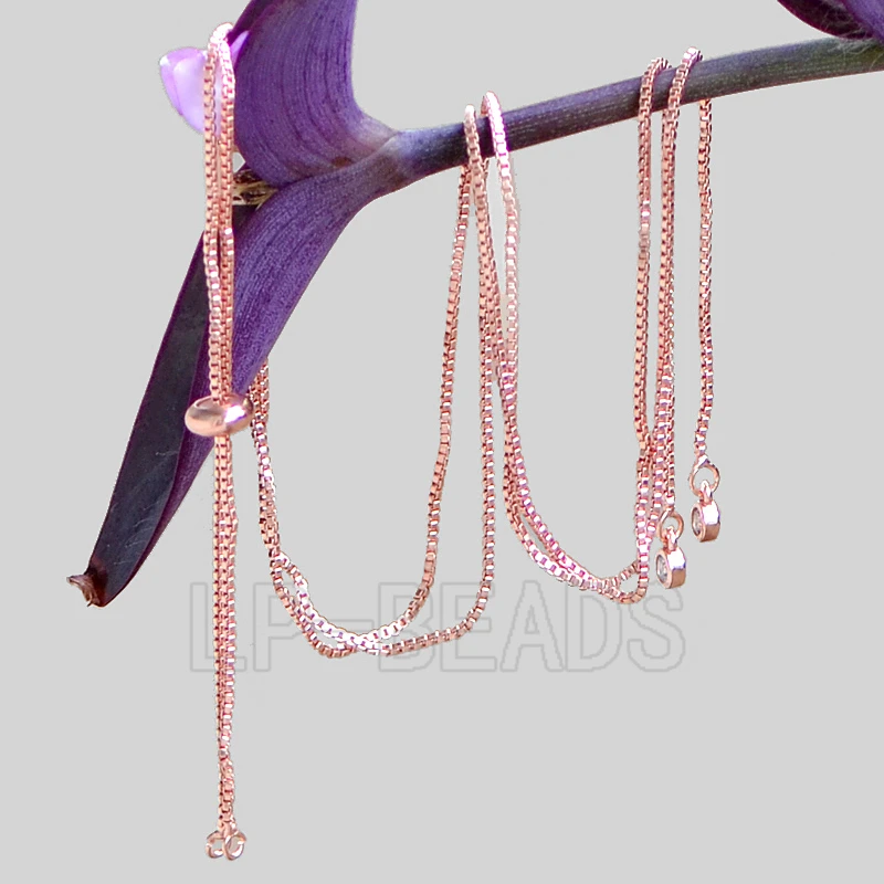 Rose Gold Zircon Micro Pave Adjustable Box Chain Slider For Connector Necklace Beads Finding 10pcs/Lot Wholesale | Украшения и