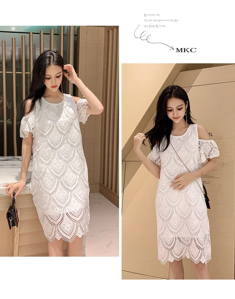 Летнее платье для беременных платье новая Корейская версия модной кружевной рубашки без бретелек Летняя юбка для беременных
