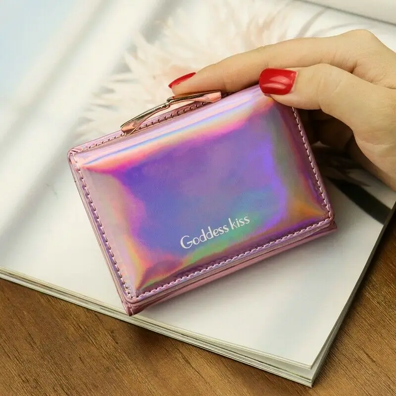 New Fashion Women Short Small Money Purse Laser Wallet Ladies PU Leather Folding Coin Card Holder Wallets