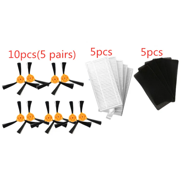 

10pcs(5 pairs) Side Brush +5 * HEPA Filter +5 * Sponge for CONGA EXCELLENCE 990 Robot Vacuum Cleaner Parts