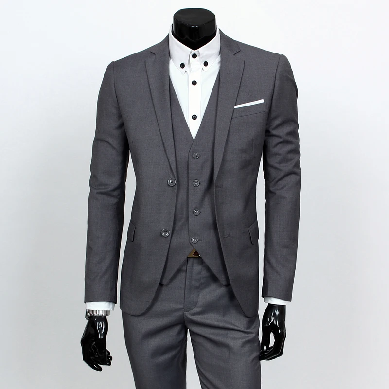 suit + jacket + pants 3 pieces sets / 2017 fashion men leisure business suits / Man's blazers jacket coat + trousers + waistcoat