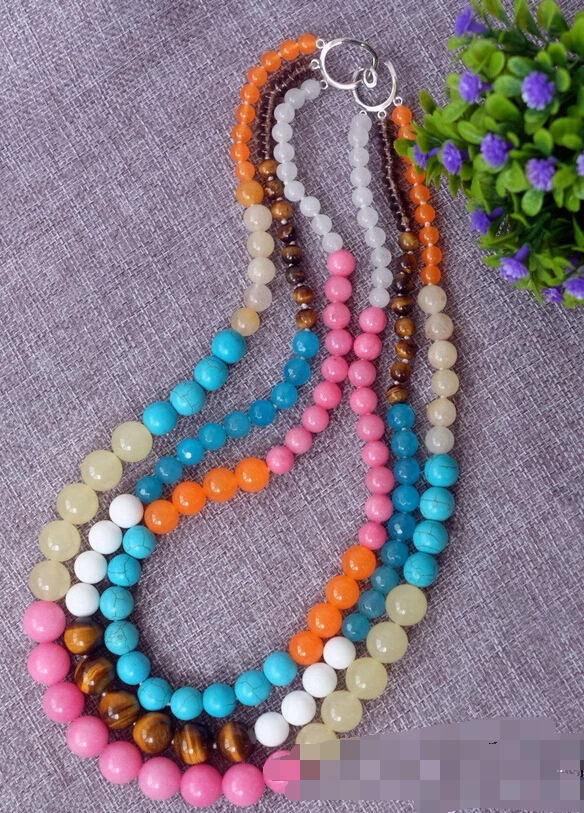 

0273 3strds Multi color Jade&turquoise&smoky Quartz necklace