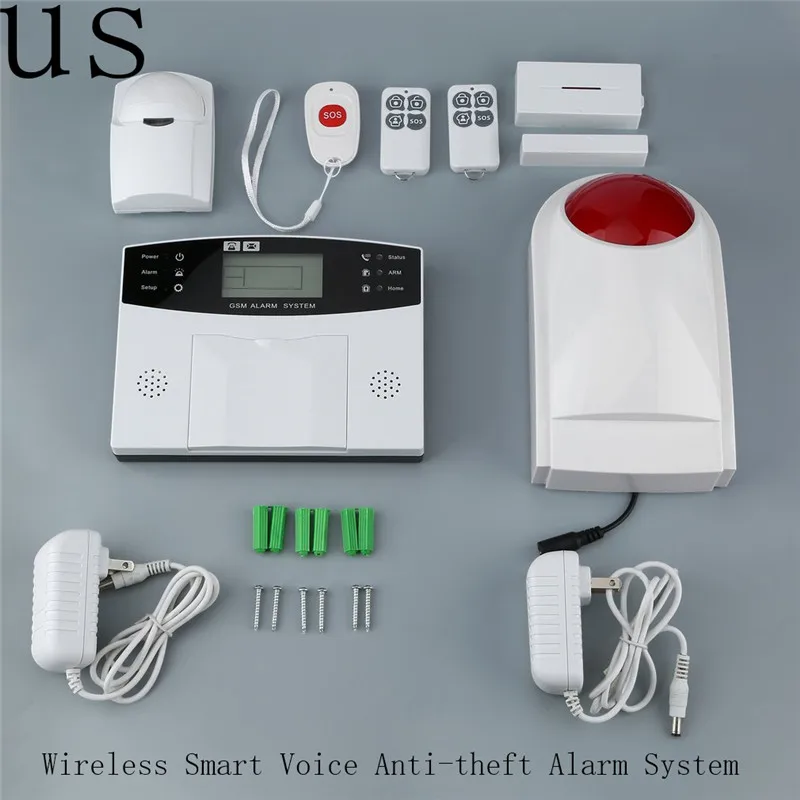 

US GSM Wireless Smart Voice Anti-theft Alarm System with LCD Display&PIR Sensor&Magnetic Door Detector Strobe Siren