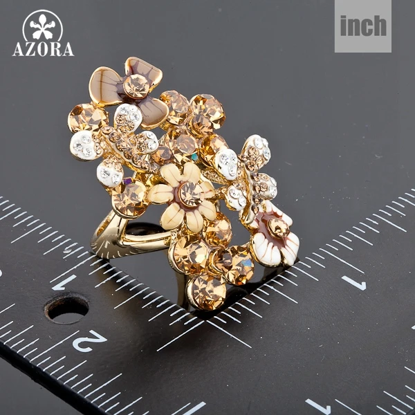 AZORA золотые разноцветное кольцо с австрийскими пчелами Stellux TR0030|flower ring|gold colorstellux