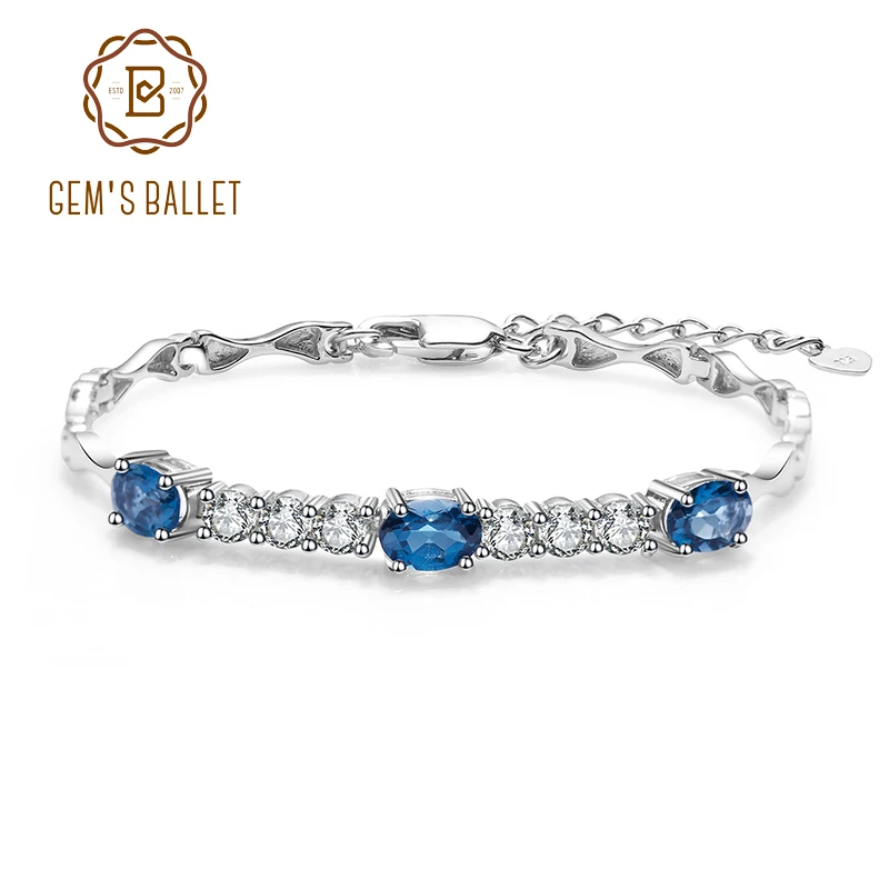 

GEM'S BALLET Natural London Blue Topaz Bracelet 925 Sterling Silver Gemstone Bracelets&bangles For Women Fine Jewelry