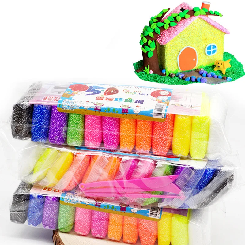 

12 color/set Play Foam Air Dry Playdough Light Colored Modeling Snowflake Clay tools Magic Intelligent Plasticine Fimo Soft Clay