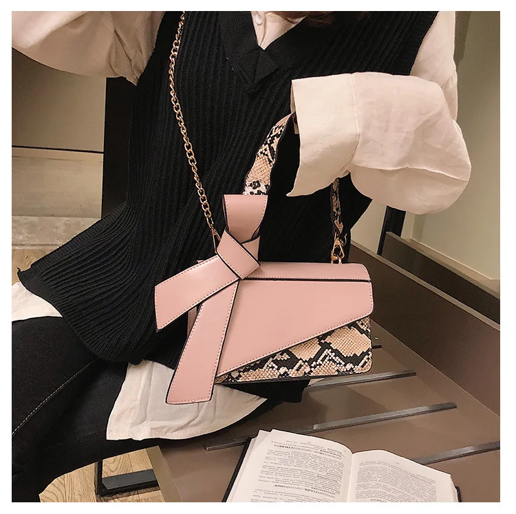Women Handbag Snake Print Crossbody Bag 2019 New Elegant Bow Satchel Shoulder Tote Fashion Designer Khaki Black White Hand Bags (14)