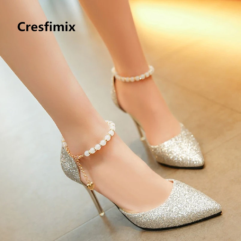 cute silver high heels