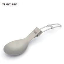 Tiartisan Titanium Folded handle Spoon Camping Cutlery Portable Picnic Tableware with 304 Stainless steel handle Spork Knife