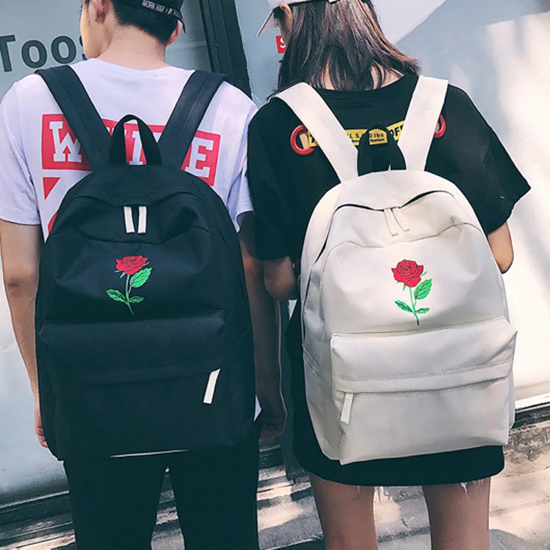 

Finger Heart Backpack Cute Women Men Canvas Rose Embroidery Backpacks for Teenagers Women's Travel Bags Rucksack School Bag New