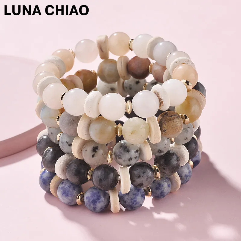 

LUNA CHIAO Natural Stone Beaded Strech Bracelets Labradorite Amazonite Beads Bracelets