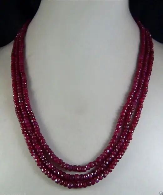 

New 3Rows 2x4mm NATURAL RUBY FACETED BEADS NECKLACE 17-19