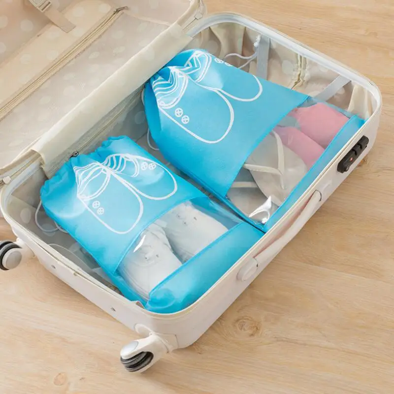 Simple Waterproof Travel Accessories Shoes Bags Drawstring Organizer Women/Men Non-Woven PVC Transparent Splicing Handbag