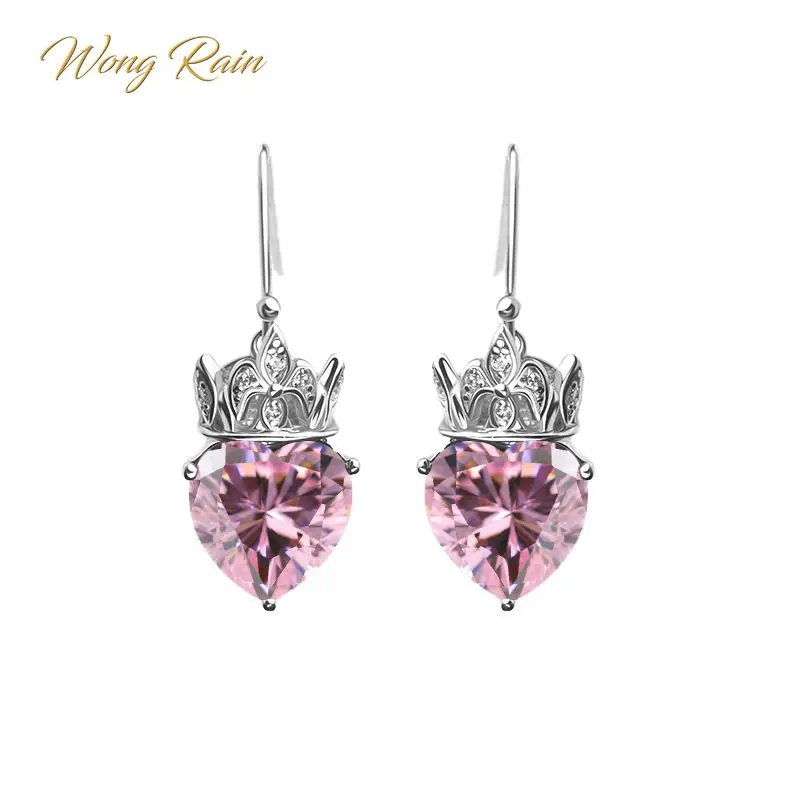 Wong Rain 925 Sterling Silver Heart Sapphire Ruby Gemstone Long Drop Dangle Hook Wedding Engagement Party Earrings Wholesale | Украшения и