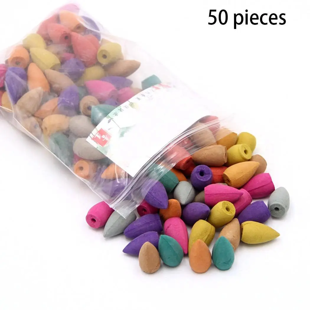 

50/130PCS Floral Incense Cone With Tray Colorful Fragrance Scent Tower Incense Mixed Scent Aromatherapy Fresh Air Aroma Spice