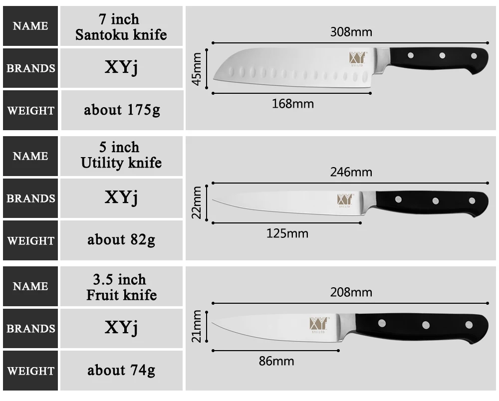 XYj Новое поступление нож из нержавеющей стали кухонные ножи инструменты " 5" " 3,5" утилита для очистки овощей сантоку шеф-повара нож для нарезки готовка хлеба