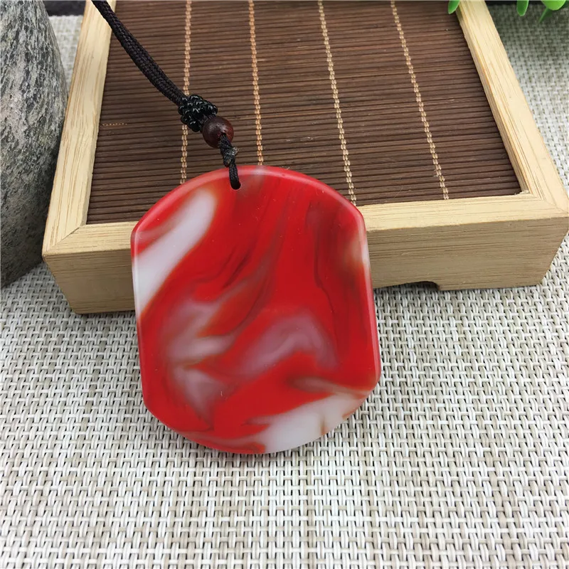 

Chinese hand carved gold silk jade Gobi Red Jade Pendant Necklace