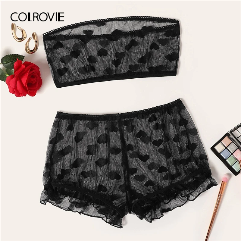 COLROVIE Black Strapless Heart Pattern Frill Sheer Sexy Lingerie Set Women Intimates 2019 Transparent Underwear Bra And Briefs
COLROVIE Black Strapless Heart Pattern Frill Sheer Sexy Lingerie Set Women Intimates 2019 Transparent Underwear Bra And Briefs