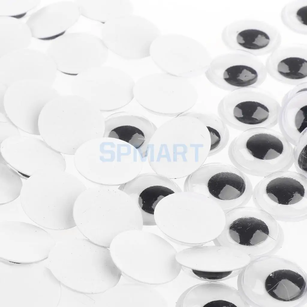 100 Pieces Black Mixed Wiggle Googly Eyes with Self-adhesive DIY Scrapbooking Crafts Toy DIY Animal Doll 8MM