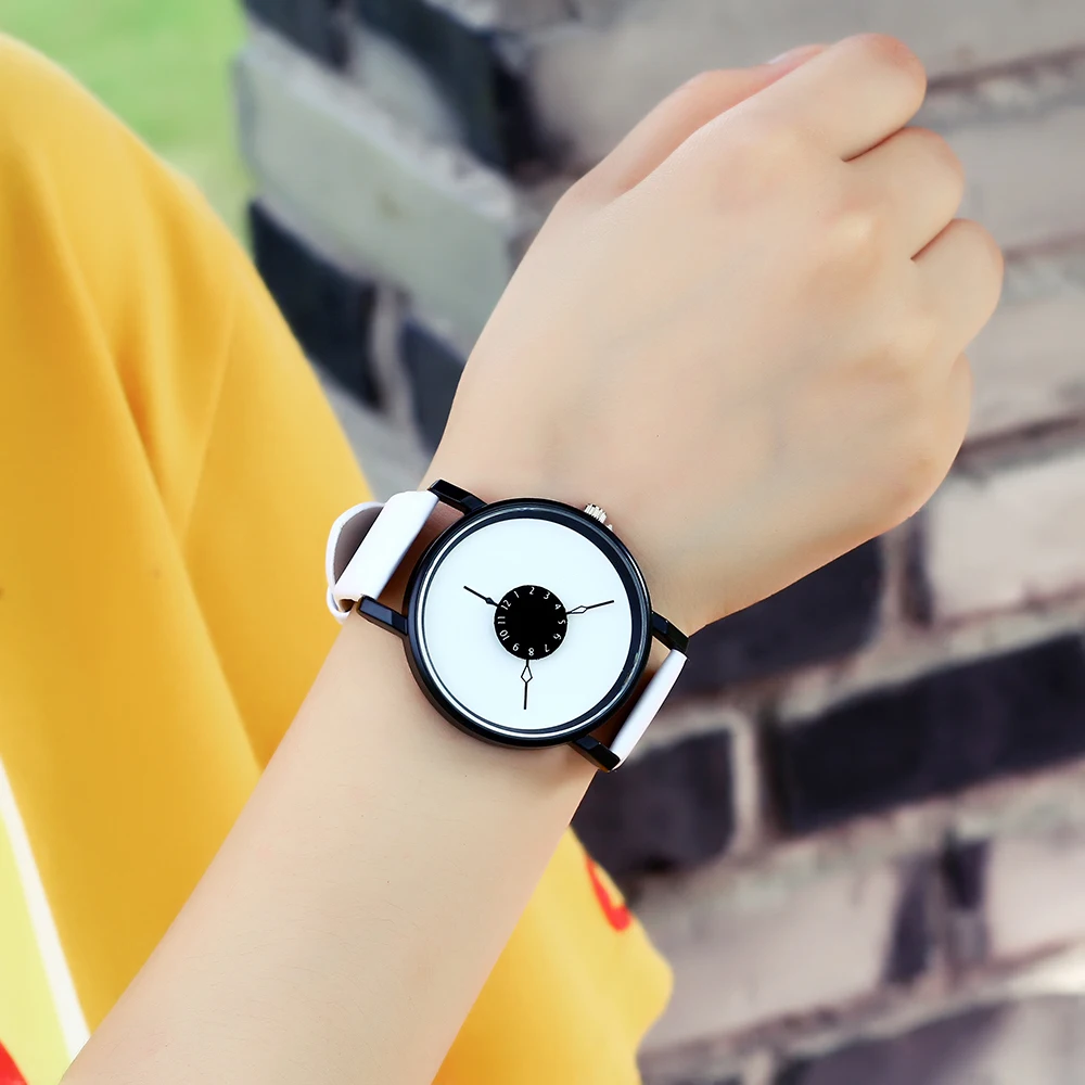 

Hot fashion creative watches women men quartz-watch brand unique dial design lovers' watch leather wristwatches ladies clock
