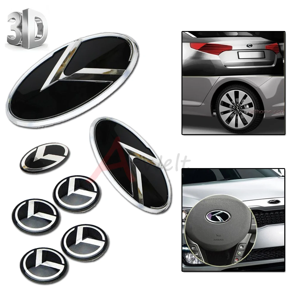

7pcs 3D Black K Speed Emblem Badge Set (Grille Trunk Steering Wheel 4 Rims) For 2011 2012 2013 Kia Optima K5