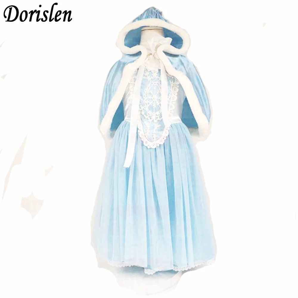 

Children Christmas Holiday Costumes For Girls Elsa Cosplay Dress With Cape 50pcs/Lot