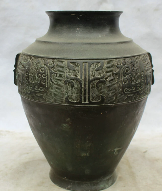 

Collectible bronze S1449 11" Chinese Dynasty palace Bronze phoenix container Pot Jar Crock Bottle Vase