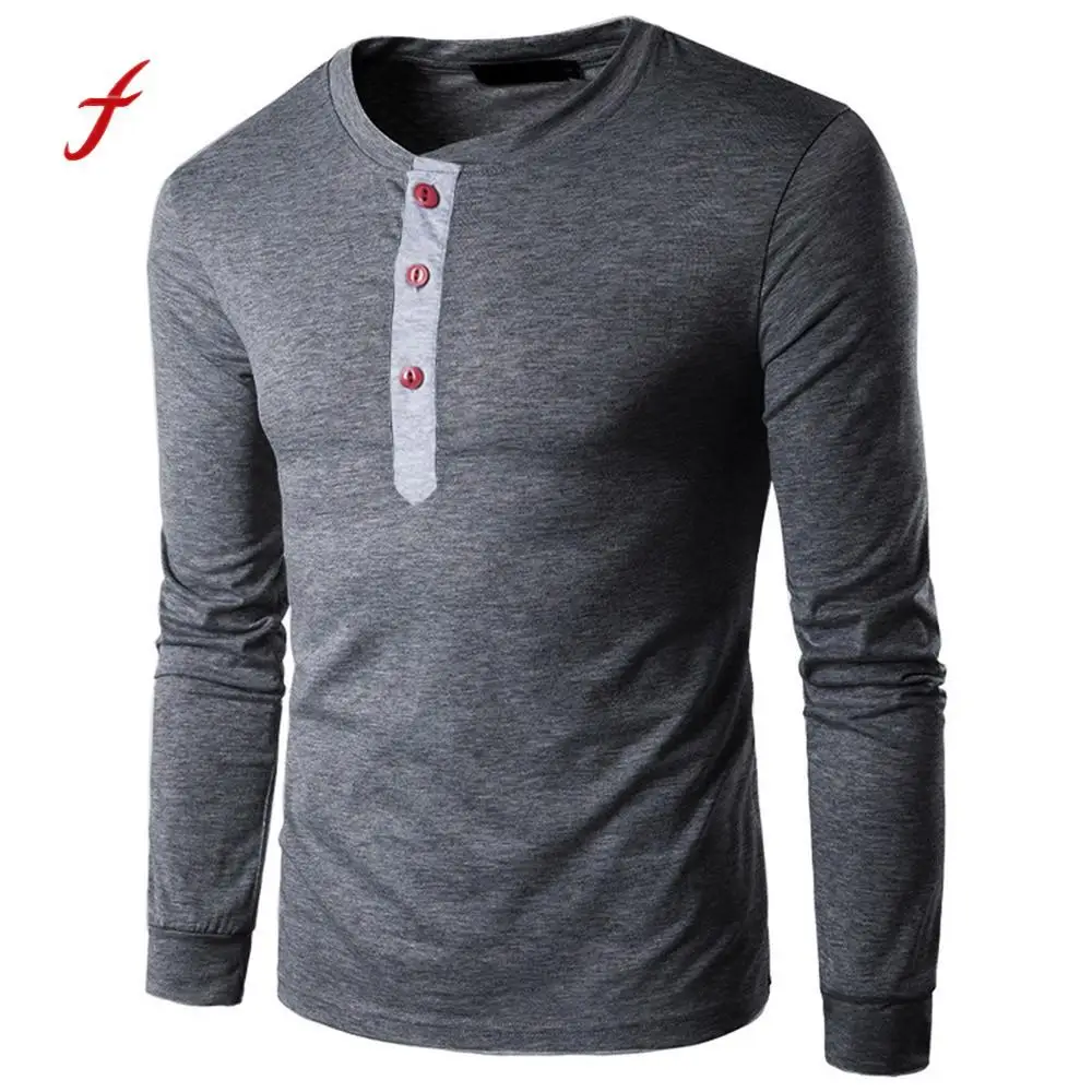 

T-shirt men Casual Splicing Henry Button cool men shirt mens t shirts fashion 2019 stranger things Long Sleeve cotton t shirt