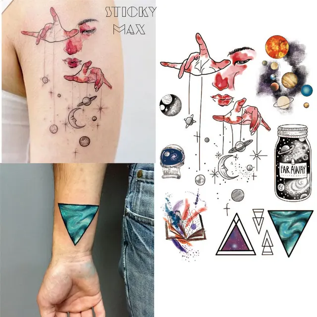 W15 1 Piece Outer Space Universe Temporary Tattoo With Space Geometric, Planet, Astronaut Pattern Body Paint Tattoos W15 1 Piece Outer Space Universe Temporary Tattoo With Space Geometric, Planet, Astronaut Pattern Body Paint Tattoos