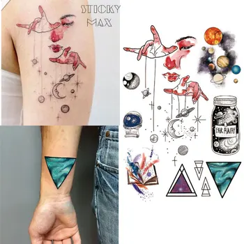 W15 1 Piece Outer Space Universe Temporary Tattoo with Space Geometric,  Planet, Astronaut Pattern body paint Tattoos