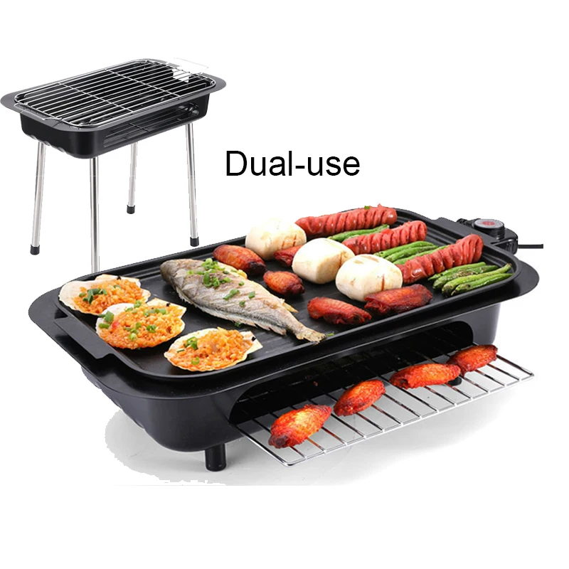 

Dual-use Fotan and Electric Bbq Grill Smokeless Non-stick Electric Baking Pan Cooking Skillet Big Plate Korean Bbq Griddle Tools