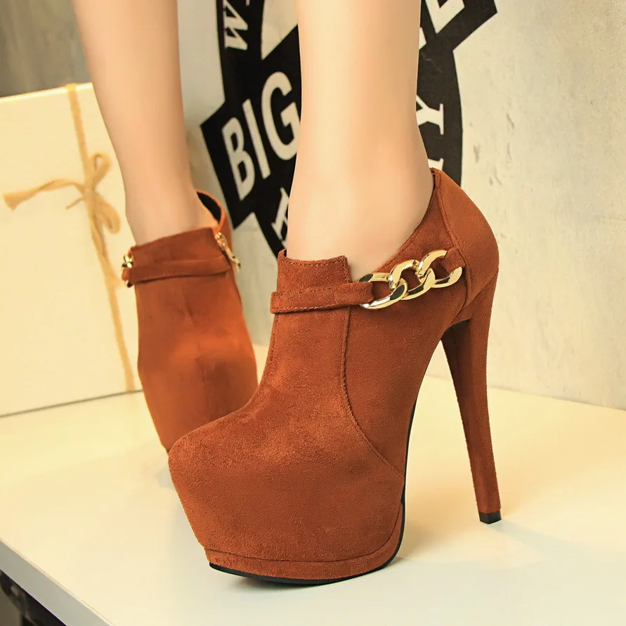 

Free shipping 2017 Spring new Metal chain fashion boots women platform ankle boots