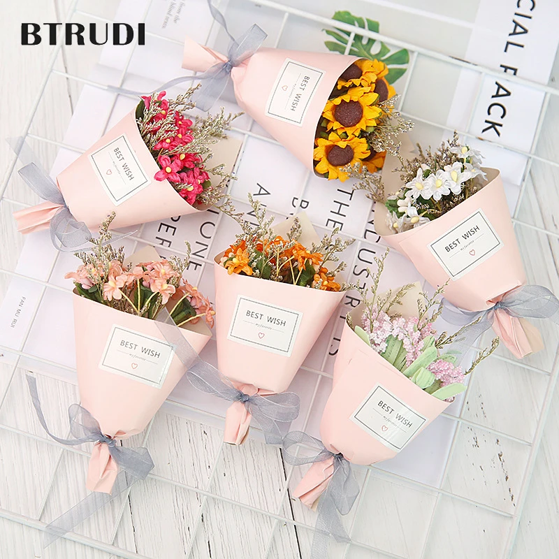 

BTRUDI artificial flowers 13cm 1pcs Valentine's day gift Christmas bouquet fake flowers garden decor home decoration accessories