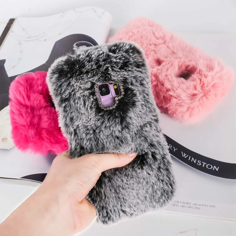 

Cute Rabbit Hair Fur Phone Case For Samsung Galaxy S9 S8 Plus S7 S6 edge Note 8 Note 5 A3 A5 A7 2018 J3 J5 J7 2017 EU Soft Cover