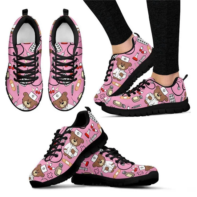 Jackhereluk/милые женские туфли на плоской подошве с принтом медведя из мультфильма; дышащие летние легкие кроссовки; женская обувь - Цвет: XR02BAQ