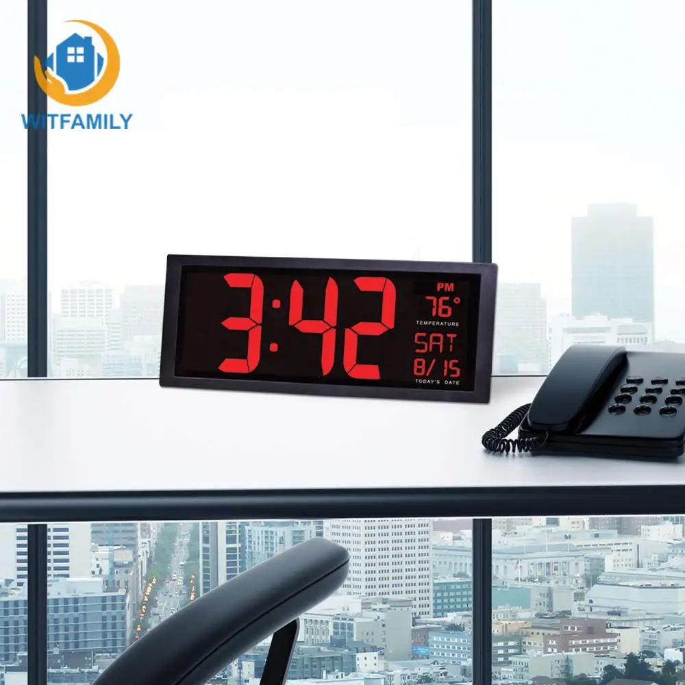 

Desktop LED Digital Calendar clock 14inch Electronic wall clock Large screen with thermometer Daylight saving for kitchen mural