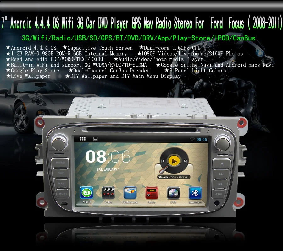 Discount HOT HD Quad Core Android 8.1.1 Auto Car DVD GPS for Ford Focus 2008-2011 A9 Dual Core 7" 2 Din with 8GB TF Card 2017 New sales 1