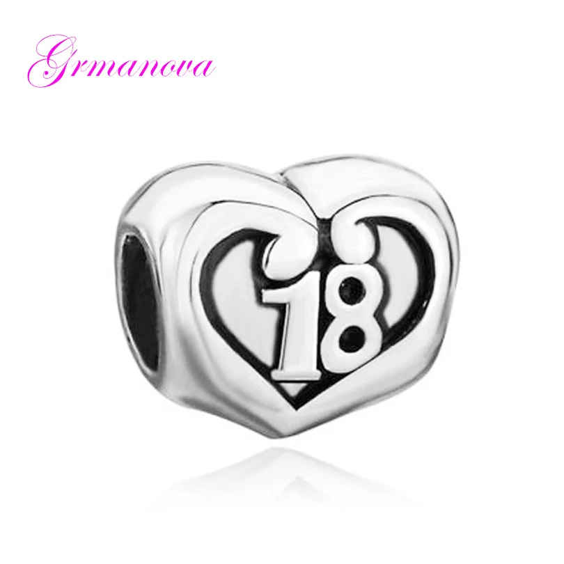 

Adult gift heart-shaped love 18-year-old charm beads DIY handmade jewelry amulet Fit Pandora Bracelet Necklace