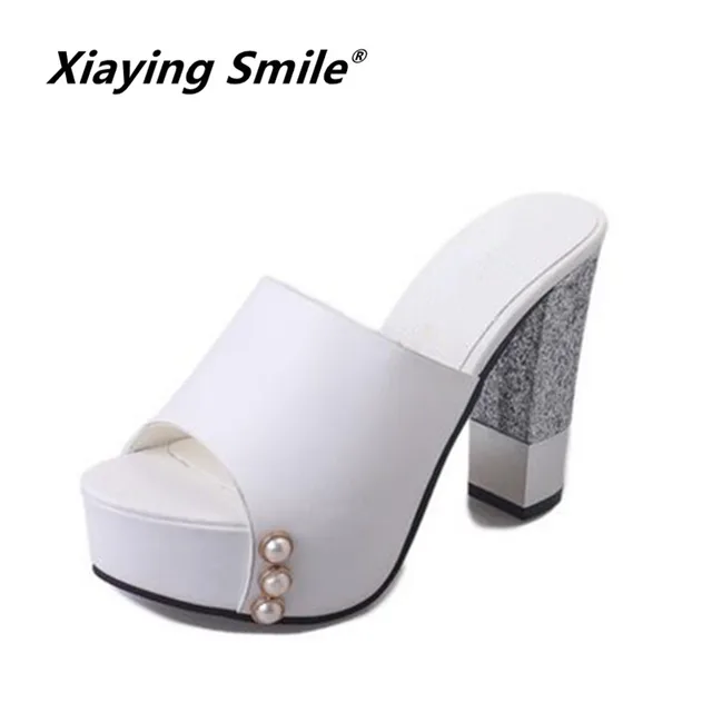 Xiaying Smile Summer Woman Sandals Shoes Women Pumps Platform Hoof Heel Fashion Casual Sring Bead Women Shoes