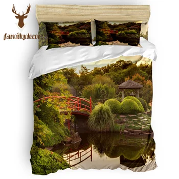 

Family Decor Twilight Time Scenery Quiet Pond Pavilion Tree Bridge 4 Piece Bedding Sets Quilt Bedding Set Duvet Cover Sets