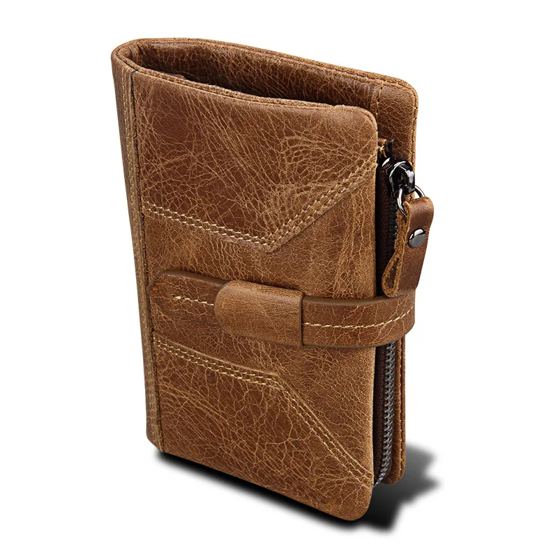 

Genuine Leather Retro Men Wallets High Quality Famous Brand strap Design Male Wallet Card Holder for Men's Purse Carteira XF319