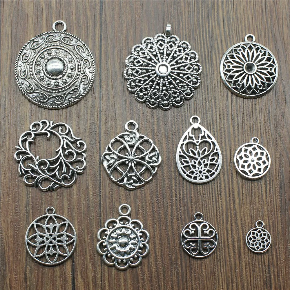 

Charm Motif Vintage Antique Silver Color Motif Pendant Charm Flower Charm Jewelry Accessories