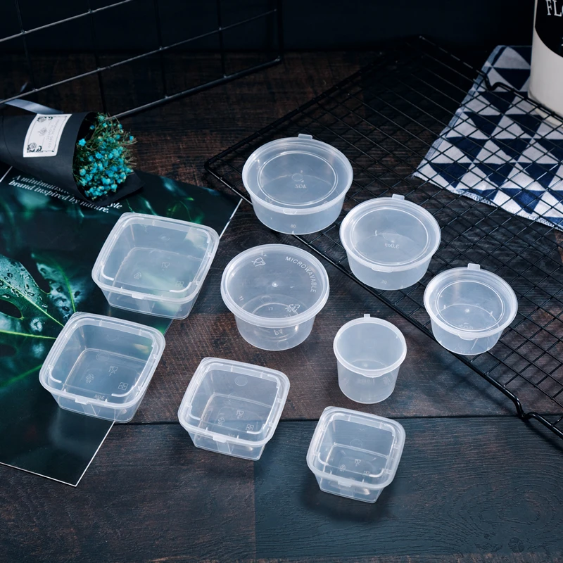 

500pcs Disposable sauce cup transparent plastic seasoning cup takeaway sauce juice packaging box samll thicken cup with lid