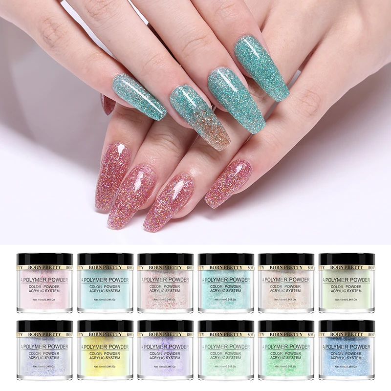 

BORN PRETTY Glitter Pink Acrylic Powder Sequins Polymer Powder Tip Extension Nail Art Manicure 12 Colors