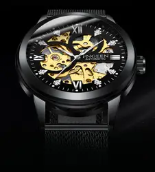 2019 Роскошные автоматические часы мужские сетчатые водонепроницаемые механические наручные часы из нержавеющей стали со стразами FNGEEN 6018