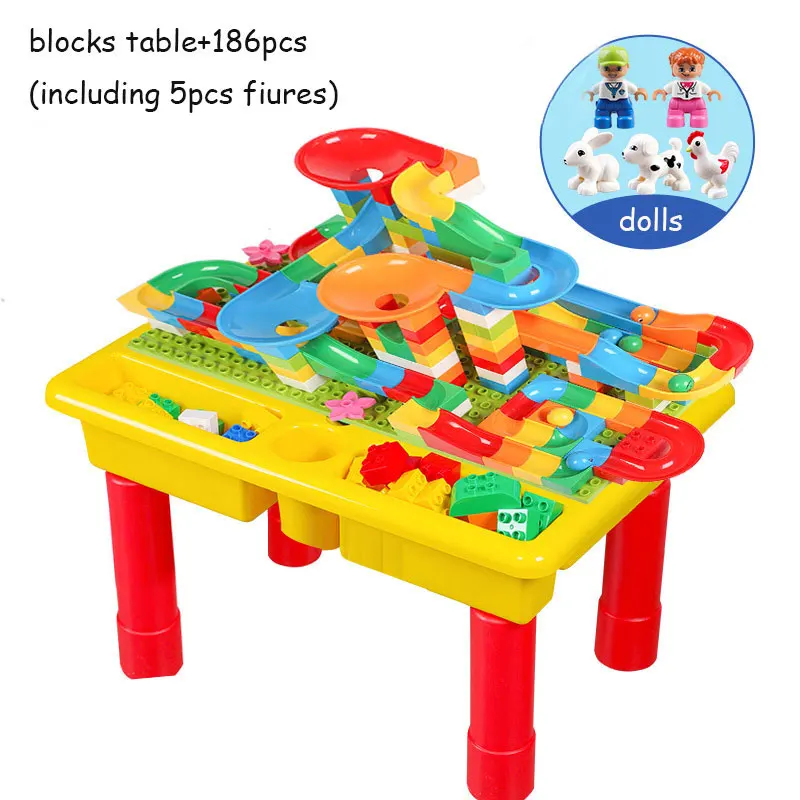 

Multi-function Large Particles Baseplate Table Blocks compatible legoed toys+186pcs Large Grain Slipway DIY Big Bricks Learn Toy