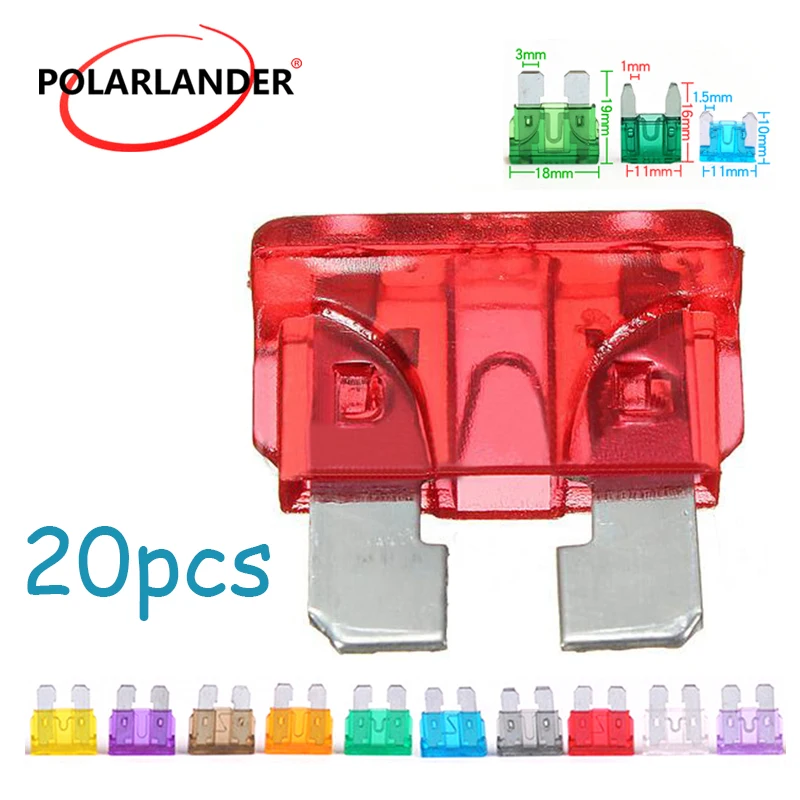 20Pcs/lot Medium size Car fuse Zinc Alloy 3A 7.5A 5A 10A 15A 20A 25A