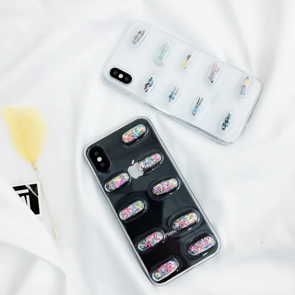 

Cute Crystal Candy Capsule Phone Cases For iphone 6 6s 7 8 plus Case For iphone X Transparent Soft TPU Back Cover Cartoon Cases