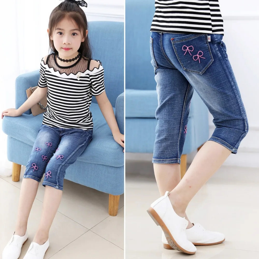 Летняя детская одежда шорты для девочек повседневные тонкие джинсовые шорты для маленьких девочек, укороченные джинсовые шорты для больших девочек