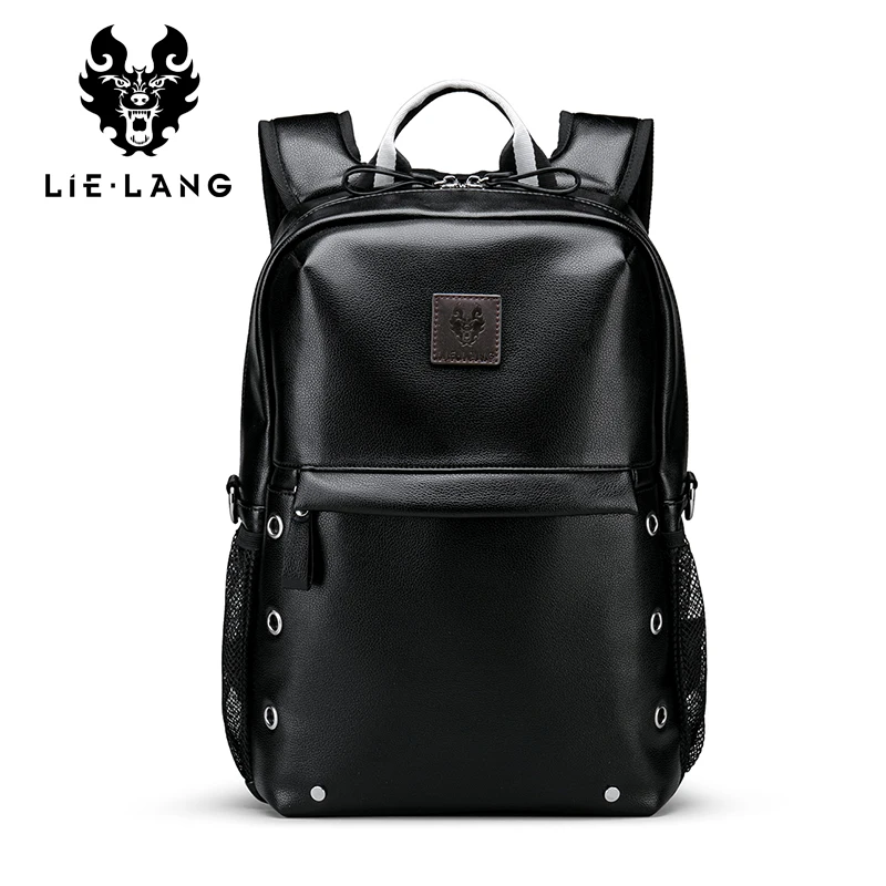 

Cool Mens Backpacks Man Rucksack 14 Inch Laptop Bag Student Schoolbags Male Travel Leather Backpack Bags Black bagpack Fashion